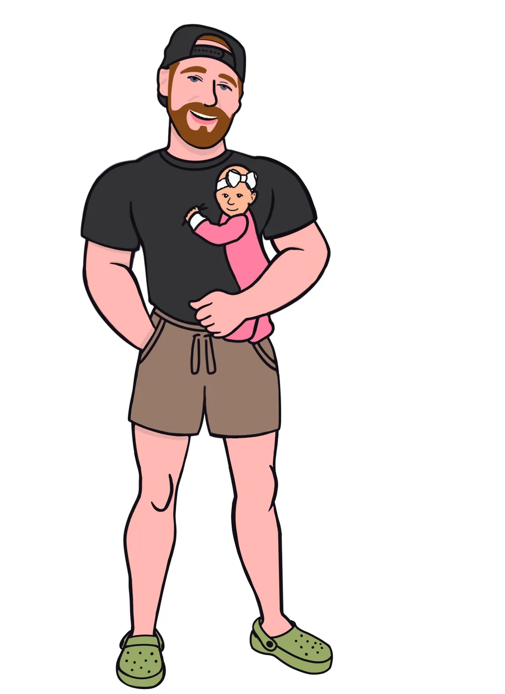 Full body commission of a dad holding his baby