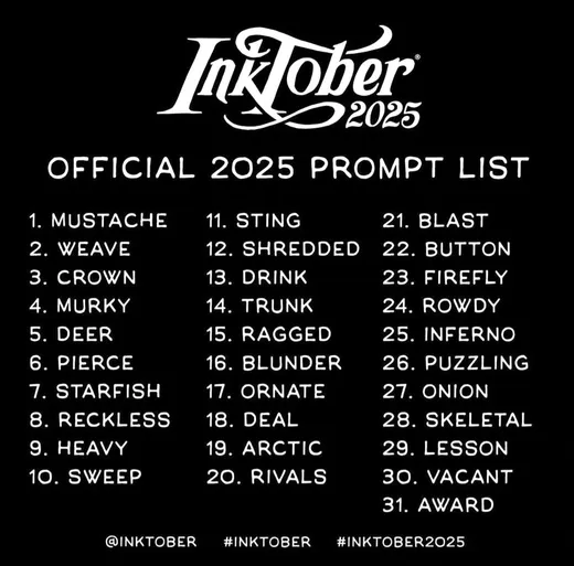 Inktober 2025 official prompt list