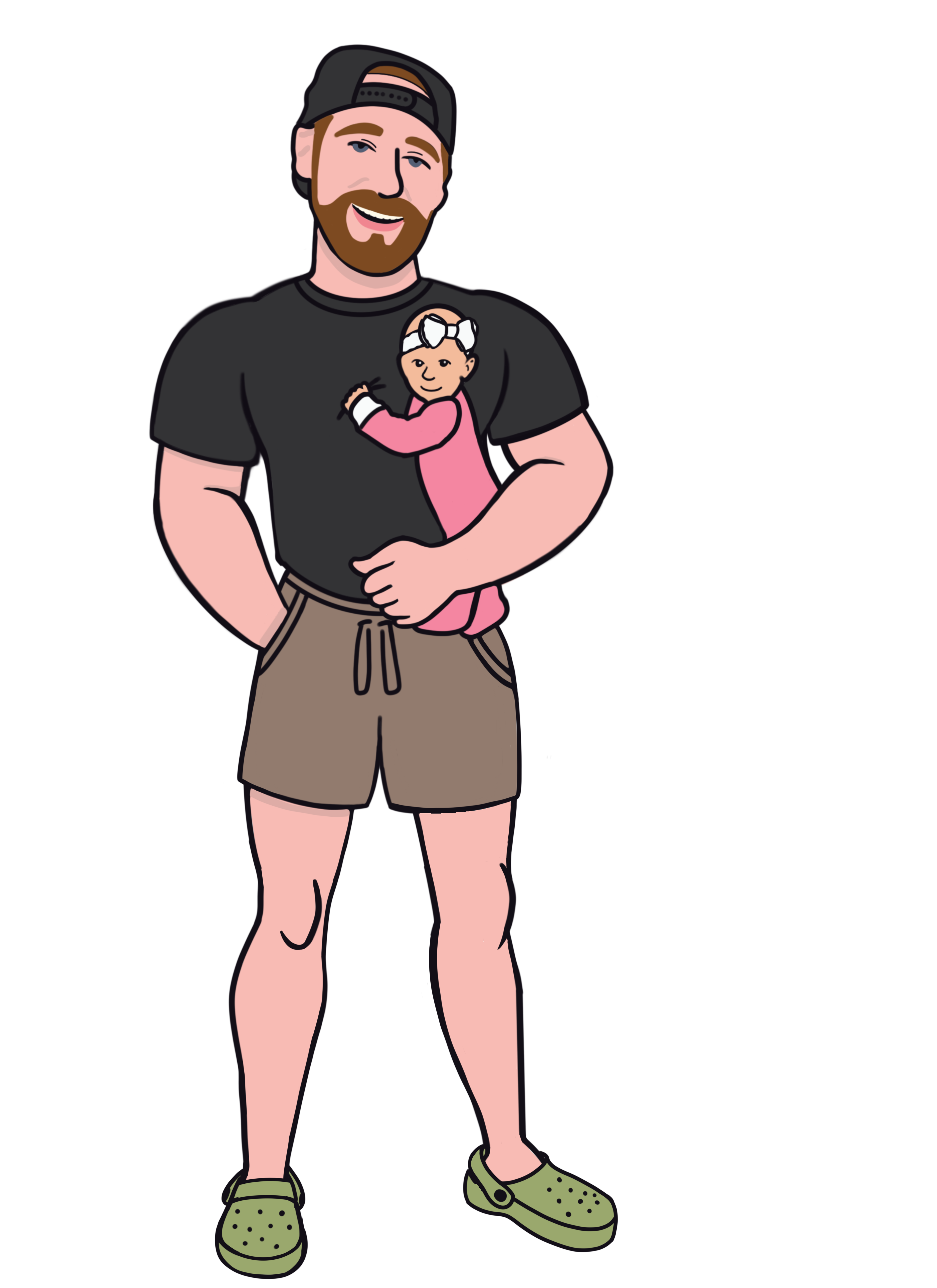A full-body commission of a dad holding a baby in Katelyn's style