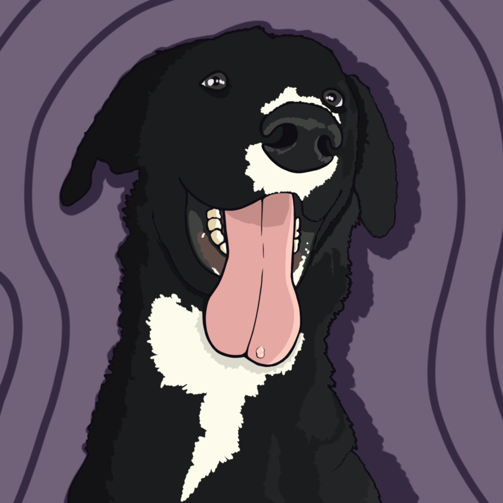 Head shot drawing of a dog with its tongue out